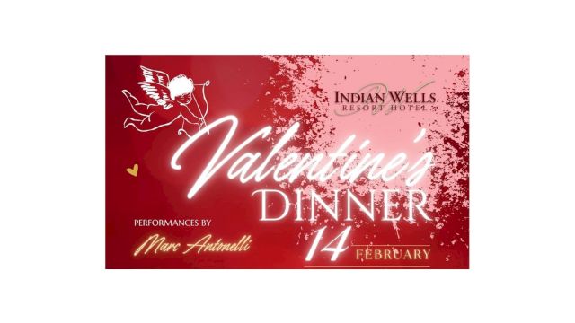 A Valentine&rsquo;s Dinner event poster featuring a red background, Cupid graphic, and text &ldquo;Valentine&rsquo;s Dinner,&rdquo; February 14, with performances by Mr. Arthur? (note: image text is partially unclear) ending.