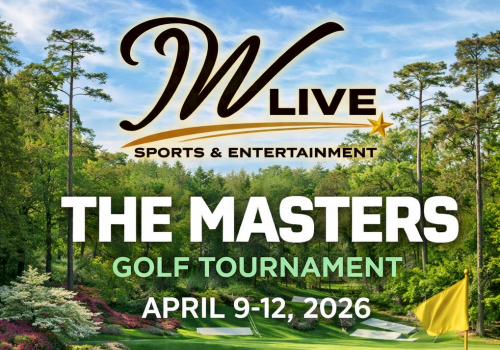 Masters Live golf tournament promo with $8 John Daly&rsquo;s drinks, Nacho specials, and live sports entertainment imagery.