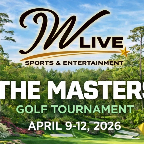 Masters Live golf tournament promo with $8 John Daly&rsquo;s drinks, Nacho specials, and live sports entertainment imagery.
